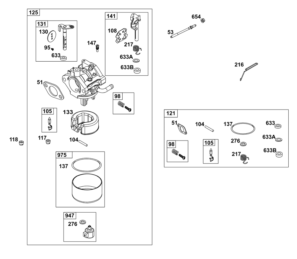 Carburetor Group Diagram and Parts List for 31R977-0030-B5 200000 - 399999 Briggs and Stratton Engine